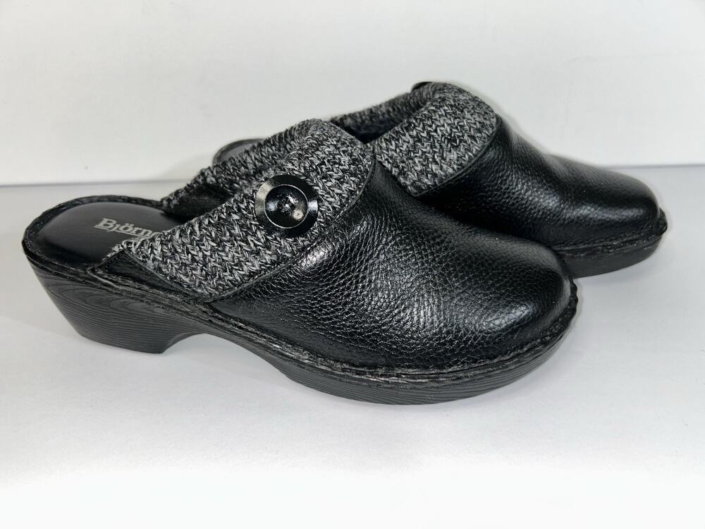 Bjorndal Madge Wedge Mules Clogs Black Pebbled Leather 136422 Women’s Size 9
